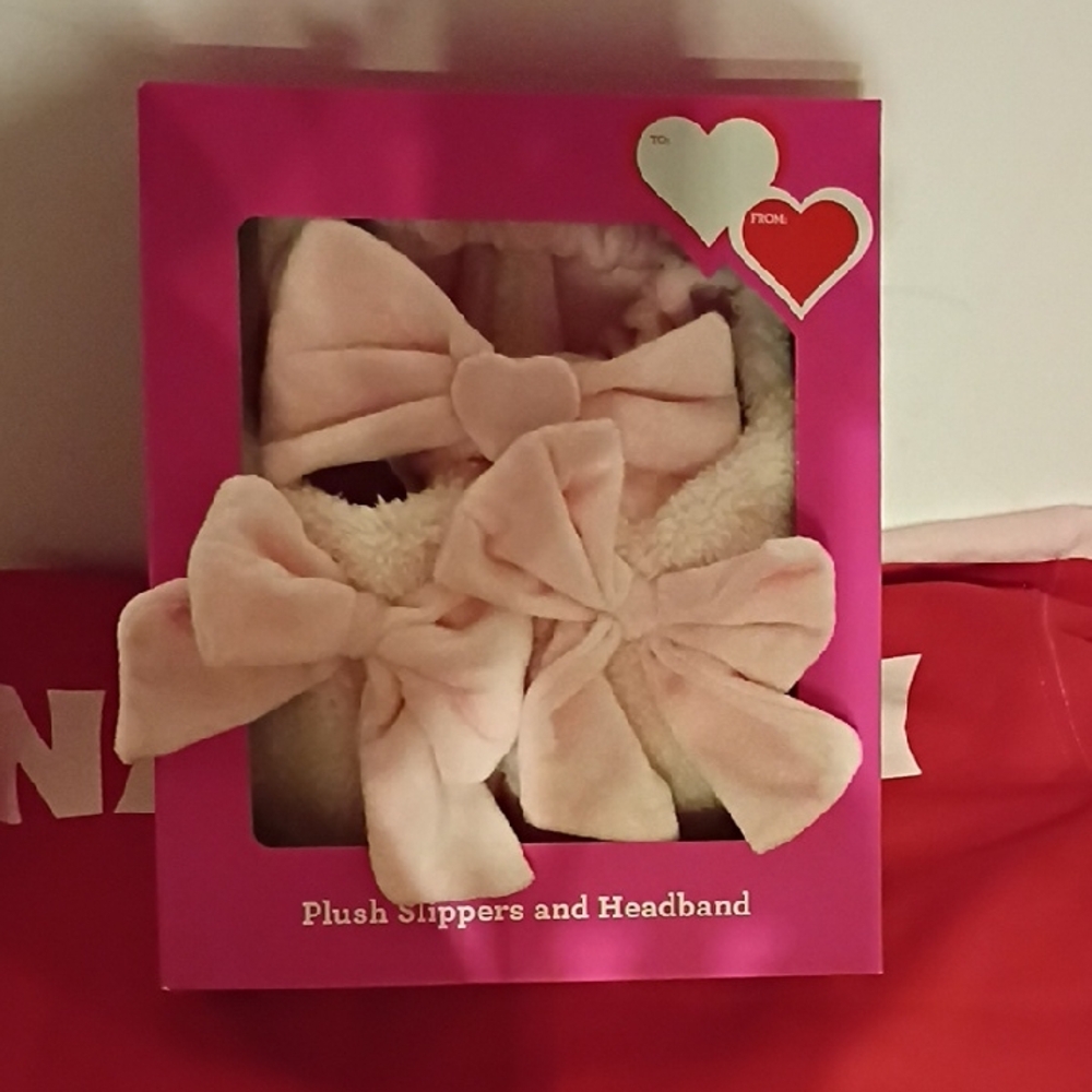 Plush Bow Slipper & Headband Set - Pink Kids Accessories